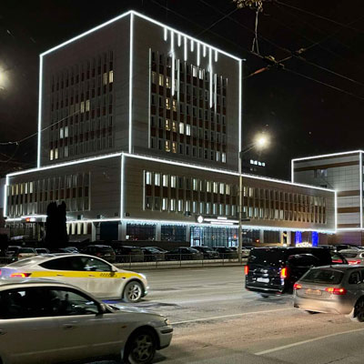 Монтаж подсветки из гибкого неона для здания МВД в Минске